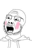 Variant:bwcsheniqua bald beard big_lips big_nose blush blushing clothes glasses hoodie mustache soyjak stubble white_background white_skin // 1024x1536 // 971.7KB