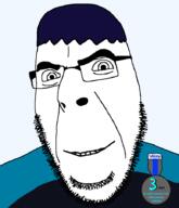 badge blake blue_hair clothes glasses hair soyjak soyjak_in stubble text variant:cobson // 775x902 // 51.8KB