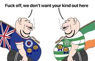 1888 2soyjaks amerimutt award badge big_lips british celtic celtic_fc cigarette clothes clover crest ear english_text fat flag flag:ireland flag:united_kingdom football football_jersey fuck_off_we_dont_want_your_kind_here hair holding_flag holding_object ireland logo looking_at_each_other northern_ireland obese obsessed rangers rangers_fc rosette scotland scottish shirts smoke smoking soccer soyjak stubble subvariant:impish_amerimutt teeth text tshirt united_kingdom variant:impish_soyak_ears white_skin yellow_teeth you're_the_same // 2046x1324 // 467.4KB