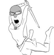 angry armor attack holding_object holding_sword jump medieval open_mouth soyjak stubble subvariant:pettygod sword variant:cobson viking viking_helmet warrior weapon // 248x255 // 22.1KB