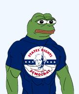amphibian bald buff closed_mouth clothes dixiecrat frog green_skin lips looking_at_you muscles nas nas:pepe pepe pepe_the_frog politics star states_rights_democratic_party thomas_jefferson transparent_background tshirt united_states // 1494x1775 // 279.5KB