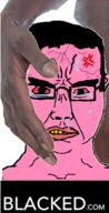 anger_mark angry blacked bloodshot_eyes crying glasses negro pink_skin soyjak subvariant:chudjak_front variant:chudjak yellow_teeth // 194x381 // 86.0KB