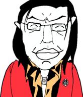 badge closed_eyes closed_mouth clothes ear glasses hair like_a_dragon long_hair nishikiyama_akira ryu_ga_gotoku smile soyjak subvariant:chudjak_front variant:chudjak video_game yakuza yakuza_0 // 467x544 // 53.5KB