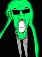 angry central_intelligence_agency clothes glasses glowing green_skin soyjak stubble suit sunglasses trend:glowie variant:feraljak // 895x1217 // 380.3KB