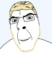 a10_eyes aryan blond blond_beard blue_eyes glasses grin hair happy looking_at_you self_insert smile soyjak stubble subvariant:cobson_slim template variant:cobson white_skin yellow_stubble // 800x884 // 26.2KB