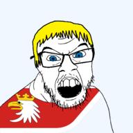 blue_eyes clothes country flag flag:warmian-masurian glasses hair mustache open_mouth poland soyjak stubble teeth transparent transparent_background variant:feraljak voivodeship warmian-masurian yellow_hair // 1500x1500 // 125.0KB