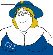 big_breasts breasts clothes fat glasses hair hat looking_at_you lucky_(user) nose smile space_station_13 subvariant:gapejak_female subvariant:wholesome_soyjak variant:gapejak // 1674x1740 // 61.2KB