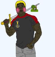 ack all_soyteens_look_like_this blonde_hair_ brown_skin frog frognigger hanging muscular_male nate_higger's_distant_cousin_(cape_rrackers) nusoi nusoicaca pepe_the_frog pink_nails shartycuck soycuck subvariant:hunky_twink_sex_machine sword variant:alicia // 1834x1913 // 460.2KB