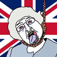 animated bloodshot_eyes clothes country cross crying dead elizabeth_ii flag glasses hair hanging its_over mustache open_mouth redraw rope soyjak stubble suicide text tongue united_kingdom variant:bernd white_hair yellow_teeth // 878x948 // 33.2KB