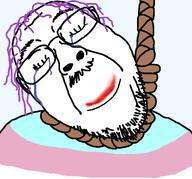 ack closed_eyes closed_mouth clothes crying eyelashes flag:transgender_pride_flag flag_shirt hanging happy lipstick moustache noose purple_hair rope suicide tranny transgender_flag variant:bernd // 1295x1205 // 85.6KB