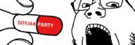glasses hand meta:banner open_mouth pill soyjak soyjak_party stubble text variant:gapejak // 900x300 // 13.1KB