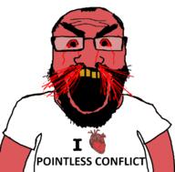 angry arm beard blood bloodshot_eyes clothes fume glasses heart i_love open_mouth rage red soyjak subvariant:science_lover text tshirt variant:markiplier_soyjak yellow_teeth // 800x789 // 106.5KB