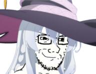 anime clothes elaina glasses hat majo_no_tabitabi smile smug soyjak stubble variant:soyak white_hair wizard_hat // 377x293 // 117.4KB