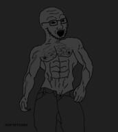 arm clothes full_body gigachad glasses hand open_mouth soyjak stubble variant:soyak // 680x760 // 48.0KB