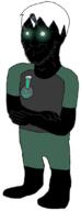 award black_skin closed_mouth clothes crossed_arms doe don glasses glowing glowing_eyes hair smile smug stubble thougher variant:soyak white_hair // 423x1104 // 108.6KB