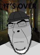 beanie closed_eyes closed_mouth clothes doomer frown glasses hat irl_background its_over sad soyjak stubble text variant:cobson // 775x1068 // 165.7KB