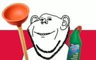 animated ear flag licking_lips looking_to_the_left plunger poland smile soyjak stinky stubble text toilet_cleaner toilet_plunger tongue variant:impish_soyak_ears wink // 1280x800 // 249.9KB