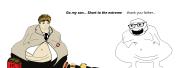 clothes fat glasses hair hamburger hotdog kfc mexican_twink necktie open_mouth soyjak stubble swastika taco text variant:roundjak yellow_hair // 3423x1221 // 298.2KB