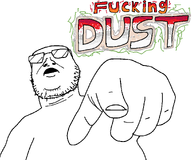 dust glasses hair open_mouth pointing soyjak text variant:scabrjak // 1393x1158 // 73.4KB