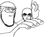 ACK! akakichi_no_eleven anime bald beard ear glasses hand smile soyjak variant:yesjak // 913x684 // 81.4KB