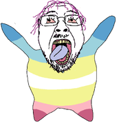 animated arm bloodshot_eyes dance flag flapping full_body glasses hair hand leg map_(pedophile) open_mouth pedophile purple_hair soyjak stubble tongue tranny variant:bernd yellow_teeth // 1695x1320 // 160.2KB
