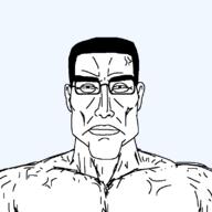 closed_mouth ear front_facing glasses hair muscles muscular_male soyjak subvariant:perceptive_chud template variant:chudjak // 799x799 // 34.5KB