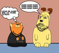 animal arm bible black_pants book cat closed_mouth clothes comic dog ear full_body garf_(user) garfield hair hand holding_book holding_object leg odie_(garfield) orange_skin read speech_bubble stubble subvariant:scholar teeth text thought_bubble variant:gapejak variant:impish_soyak_ears // 1100x1000 // 67.7KB