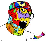 arm clothes colorful ear glasses hand open_mouth soyjak stubble variant:coaljak // 1329x1188 // 50.9KB