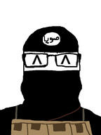 ^_^ arabic_text balaclava closed_eyes clothes glasses happy isis mask sawiana soy soyjak variant:markiplier_soyjak // 1125x1500 // 106.3KB
