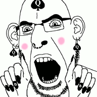 animated bbc blush ear earring facial_mark forehead_mark glasses hand nose_piercing nose_ring open_mouth painted_nails queen_of_spades soyjak stubble subvariant:cobson_front subvariant:slutson tattoo variant:cobson // 723x861 // 110.6KB