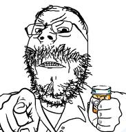 angry balding beard closed_mouth doctor dr_soyowad frown glasses hand holding_object meds pointing soyjak teeth variant:gapejak white_background white_skin wrinkles // 913x959 // 50.8KB