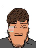 bbc black_sclera closed_mouth emo_hair glasses green_eyes joe_mama joel_(user) mustache neutral soyjak stubble subvariant:neutralplier tan_skin tranny variant:markiplier_soyjak // 600x800 // 90.7KB