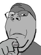 frown glasses monochrome pointing pointing_at_viewer soyjak stubble subvariant:wholesome_soyjak variant:gapejak // 602x800 // 95.5KB