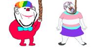 ack animated bowtie clown ext=gif flag:transgender_pride_flag hanging leg rainbow_hair red_lips red_nose rope shoe skirt subvariant:The_Prankster tranny trans trans_rights_are_human_kites variant:bernd variant:impish_soyak_ears wig // 1920x1080 // 2.7MB