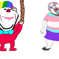 ack animated bowtie clown ext=gif flag:transgender_pride_flag hanging leg rainbow_hair red_lips red_nose rope shoe skirt subvariant:the_prankster tranny trans trans_rights_are_human_kites variant:bernd variant:impish_soyak_ears wig // 1920x1080 // 2.7MB