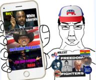 abraham_lincoln ben_carson blexit button christianity clarence_thomas clothes confederate donald_trump faggot flag flag:gay_gadsden gay glasses hat holding_object holding_phone iphone israel israeli_flag kanye_west maga martin_luther_king_jr nigger phone politics pride_flag republican smug tshirt // 1338x1113 // 1.2MB
