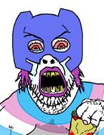 bloodshot_eyes crying discord flag glasses hair hand open_mouth purple_hair soyjak stubble tranny variant:feraljak_front yellow_teeth // 790x1024 // 49.3KB