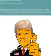 clothes donald_trump flag:united_states kuz orange_skin president qanon text thumbs_up united_states variant:kuzjak website wordswordswords yellow_hair // 1363x1491 // 545.2KB
