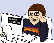 barneyfag computer hair lee_goldson mustache smirk smug subvariant:soyak_(smug) variant:soyak // 452x363 // 31.0KB