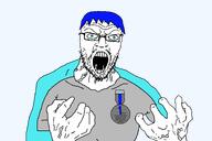 soy2 angry award badge blue_eyes blue_hair blue_shirt clothes glasses nick_kiggers soy2 soyjak soyteen tuey variant:dumjacque white_skin // 1500x1000 // 104.9KB
