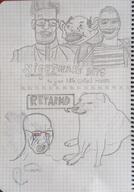 3soyjaks amerimutt angry animal bloodshot_eyes cheems closed_mouth crying dog ear glasses grin hair open_mouth redraw retard soyjak speech_bubble stubble text traditional_media variant:soyak variant:unknown // 2162x3102 // 1.6MB