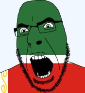 chechnya flag flag:chechnya full_head glasses hair looking_to_the_right open_mouth russia soyjak stubble teeth text transparent transparent_background variant:cobson // 721x789 // 34.2KB
