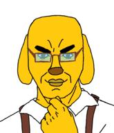 artist:nathaniel_higson brown_glasses closed_mouth collared_shirt dog ear fist glasses janny overalls smile steve_jobs subvariant:steve_chuds thick_eyebrows thinking variant:chudjak yellow_skin // 1716x2000 // 149.0KB