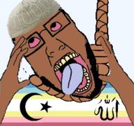 animated beard brown_skin clothes ext=gif glasses hand hands_up hat islam map_(pedophile) mudslime muslims pedophile red_sclera spinning subvariant:ppplier variant:markiplier_soyjak variant:ppp // 378x378 // 495.8KB
