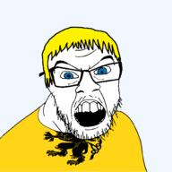 animal bird blue_eyes clothes country eagle flag flag:pomerania glasses hair mustache open_mouth poland pomerania soyjak stubble teeth transparent transparent_background variant:feraljak voivodeship yellow_hair // 1500x1500 // 123.7KB