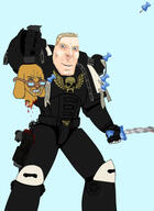 a10 a10_eyes aquila artist:salsamaster aryan beheaded blue_background blue_eyes eyes_like_the_o-o-cean glasses gore holding_head janny pinned_post power_armor redraw scroll shadow skull smile space_marines subvariant:teutonson variant:cobson variant:wojak warhammer yellow_hair // 1396x1920 // 229.6KB