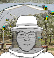 animal apiary bee beekeeper beekeeping bug closed_mouth full_body glasses irl_background multiple_soyjaks open_mouth serious soyjak stubble teeth variant:soyak variant:uncjak wing // 1164x1255 // 1.8MB