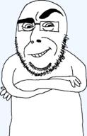 cobsontalks crossed_arms glasses raised_eyebrow rantsona smile soyjak stubble subvariant:cobsonTALKS transparent variant:cobson // 475x744 // 10.8KB