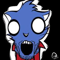 animal black_background blue_skin clothes ear furry gmod kitty0706 literal_who no_pupils open_mouth profile_picture stubble team_fortress_2 text variant:markiplier_soyjak whisker youtube // 900x900 // 430.7KB