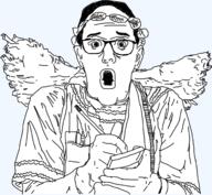 arm avgn clothes ear glasses hair hand holding_object james_rolfe open_mouth soyjak variant:NasalIrrigation wing // 1320x1215 // 754.4KB